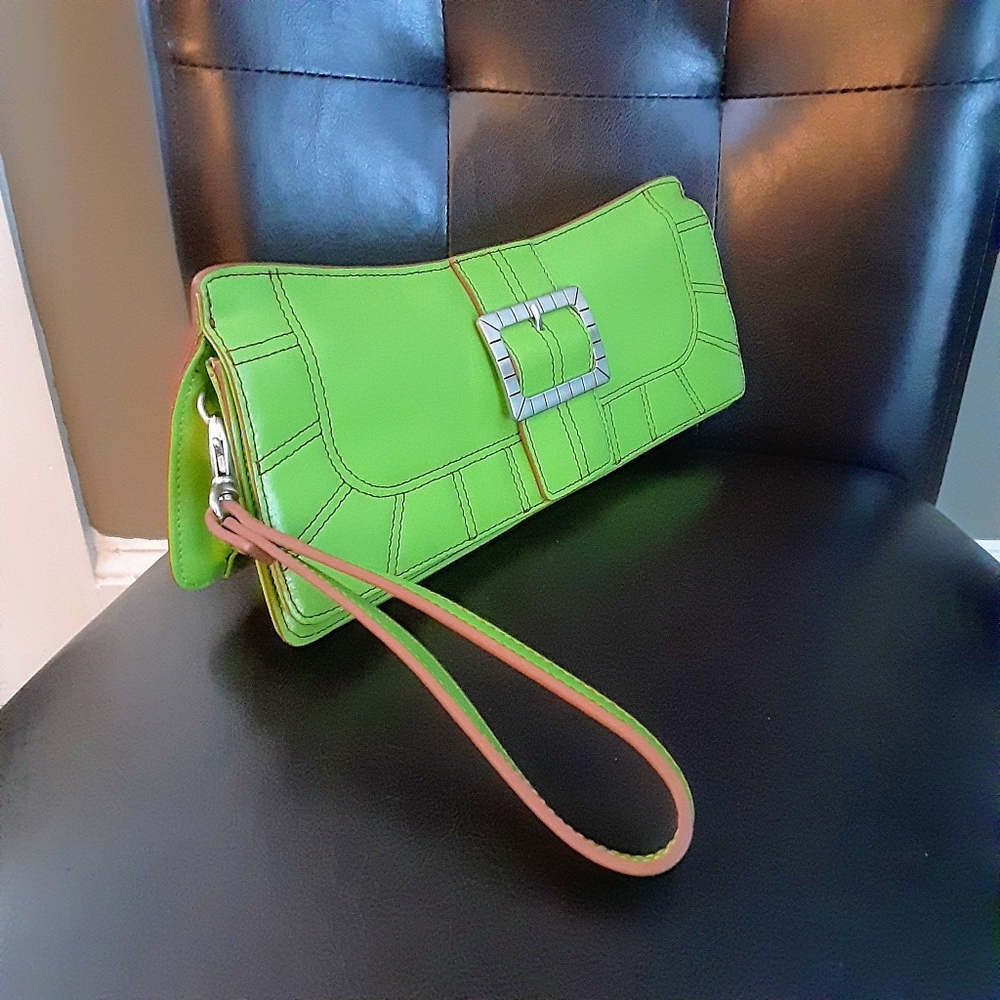 Anne Klein, Lime green leather clutch/wristlet